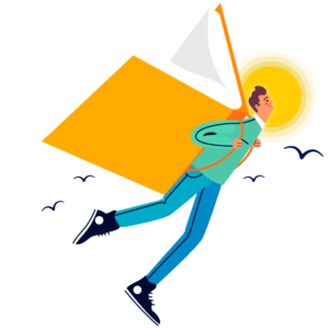 Man flying with book as wings. Representing Microsoft educational solutions