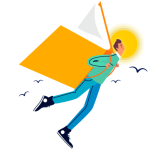 Microsoft-a3-licences Man flying with book as wings. Representing Microsoft educational solutions