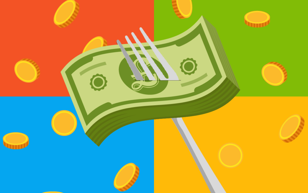 A graphic of a fork with money on it. Representing the Microsoft 365 price increase