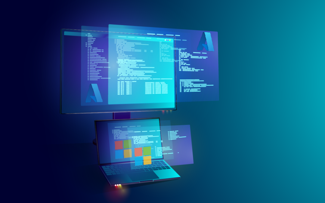 A futuristic graphic of a laptop with ms products, representing the nce overview